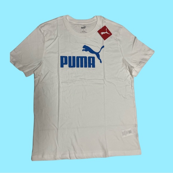 PUMA Mens Essentials Logo Tee White -Future Blue Size L - Picture 3 of 6